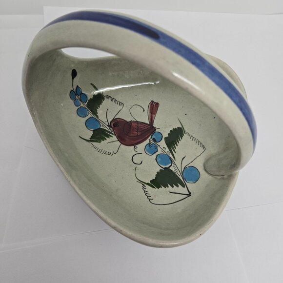 Noe Suro Mexico Ceramic Bowl with Handle, Folk Art, Red Bird, Signed - Picture 5 of 6